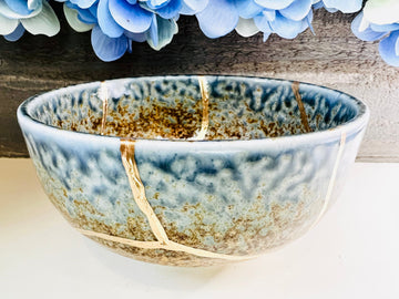 Kintsugi Bowl, Kintsugi Navy Blue Flow Bowl, Minimalist, Personalized Gifts, Home Decor, Kintsugi Kit, Kintsugi  AINAGASHI Blue Bowl